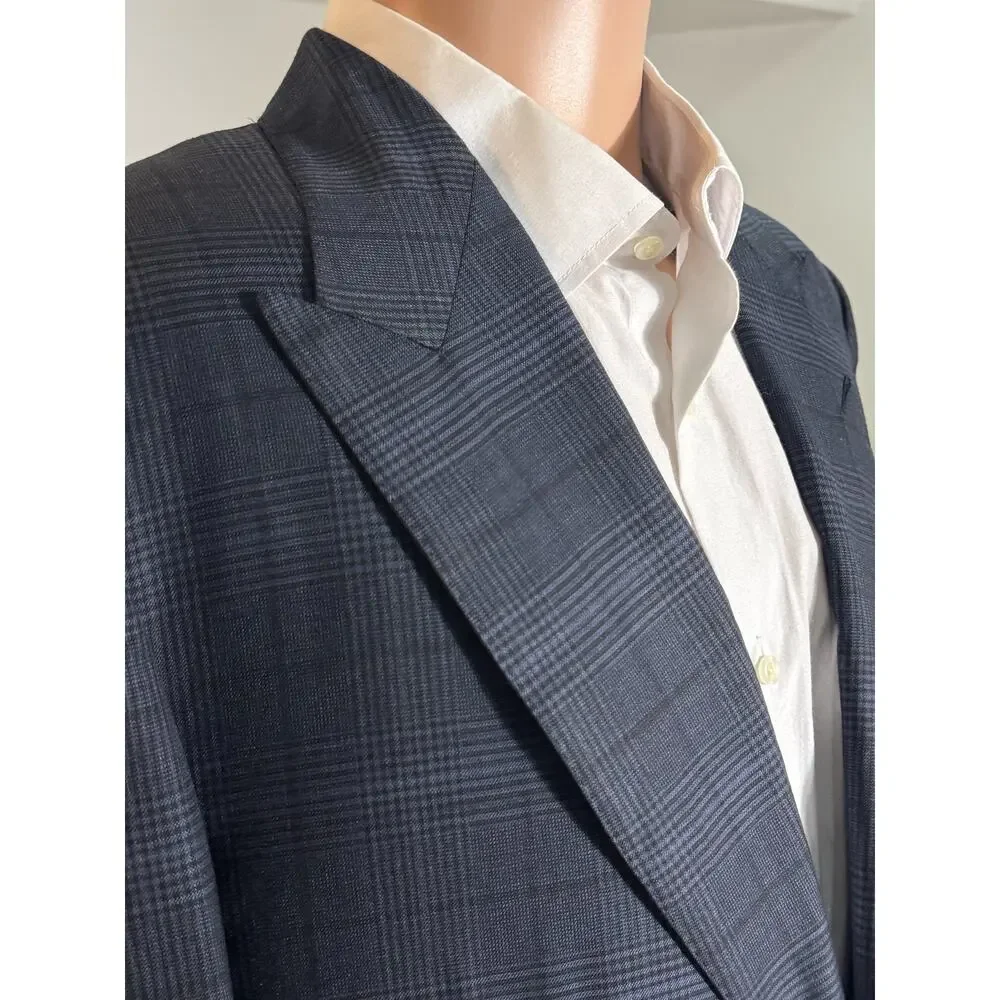 Tom Ford Navy Houndstooth Prince of Wales Peak Lapel Sportcoat Suit Jacket 54 44